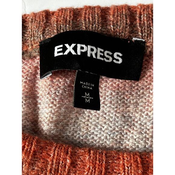 Express Women’s Medium Orange White & Gray Long Sleeve Pullover Sweater - Picture 3 of 3